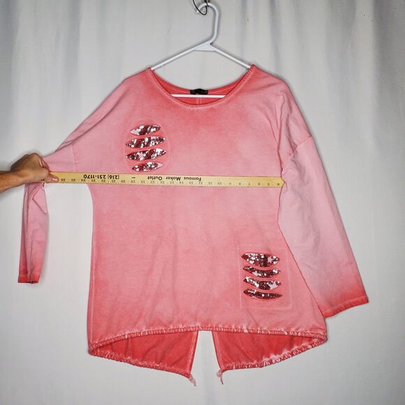 Belle Amore Italy Sequin Top Women L/XL Pink Fleece Drawstring Shabby Chic Boho - Picture 5 of 7